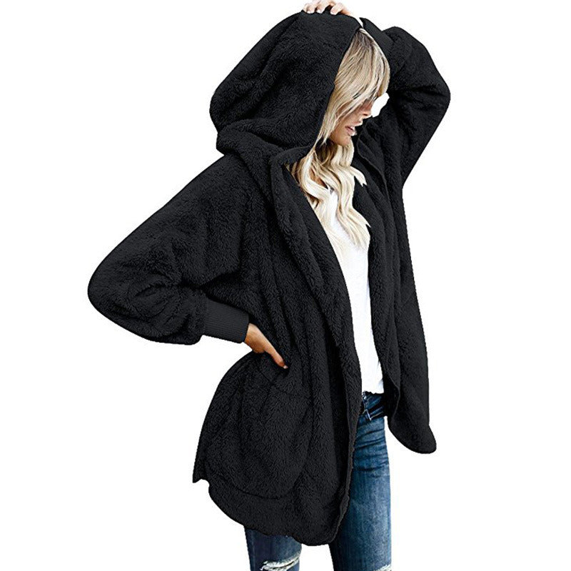 autumn and winter new velvet shirt Europe and the United States explosion models women's long-sleeved hooded cardigan coat women