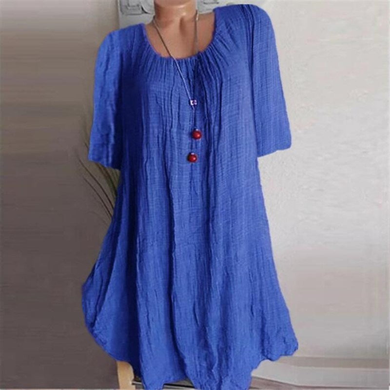 Autumn Cotton and Linen Solid Color Irregular Sleeve Dress