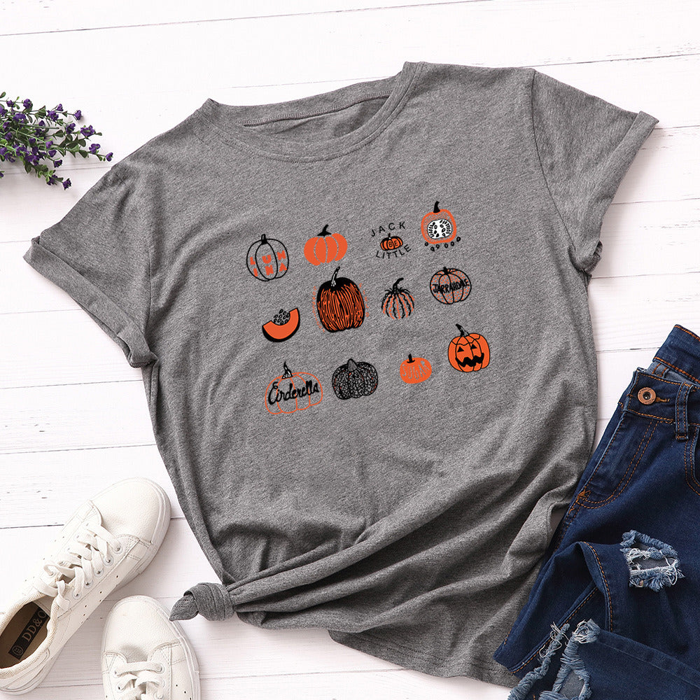 European and American Halloween Women's Creative Pumpkin Loose Round Neck Short Sleeve T-shirt