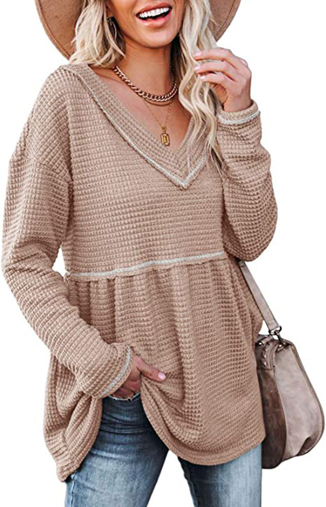 Women's Fall/Winter V-neck Long Sleeve Tunic Sweater Smock T-shirt