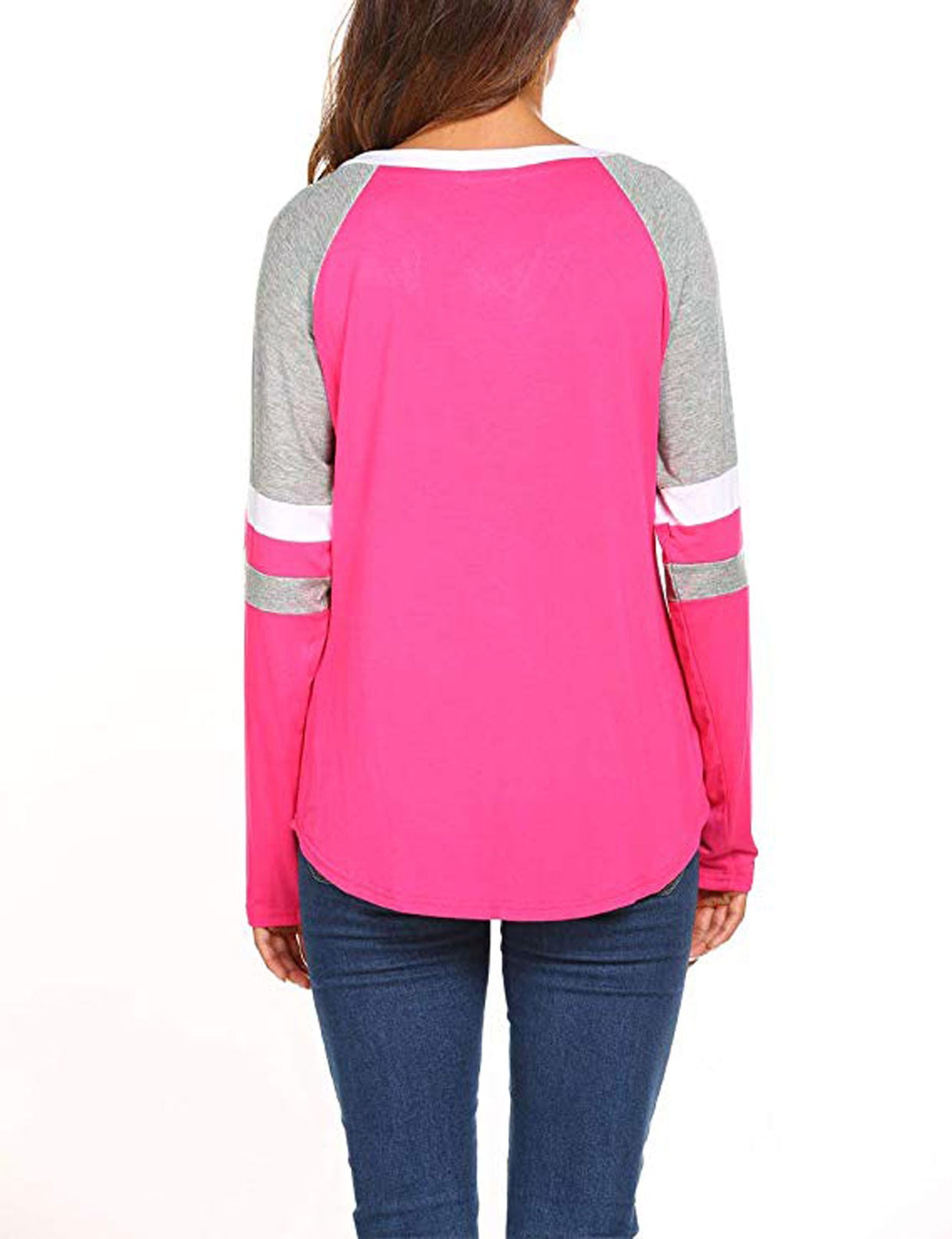 New Europe and America autumn and winter new stripe stitching solid color V-neck long sleeve