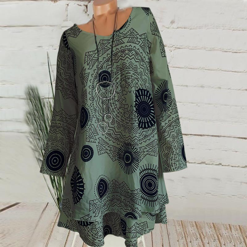 Autumn Printed Double-layer Dress Long-sleeved Dress