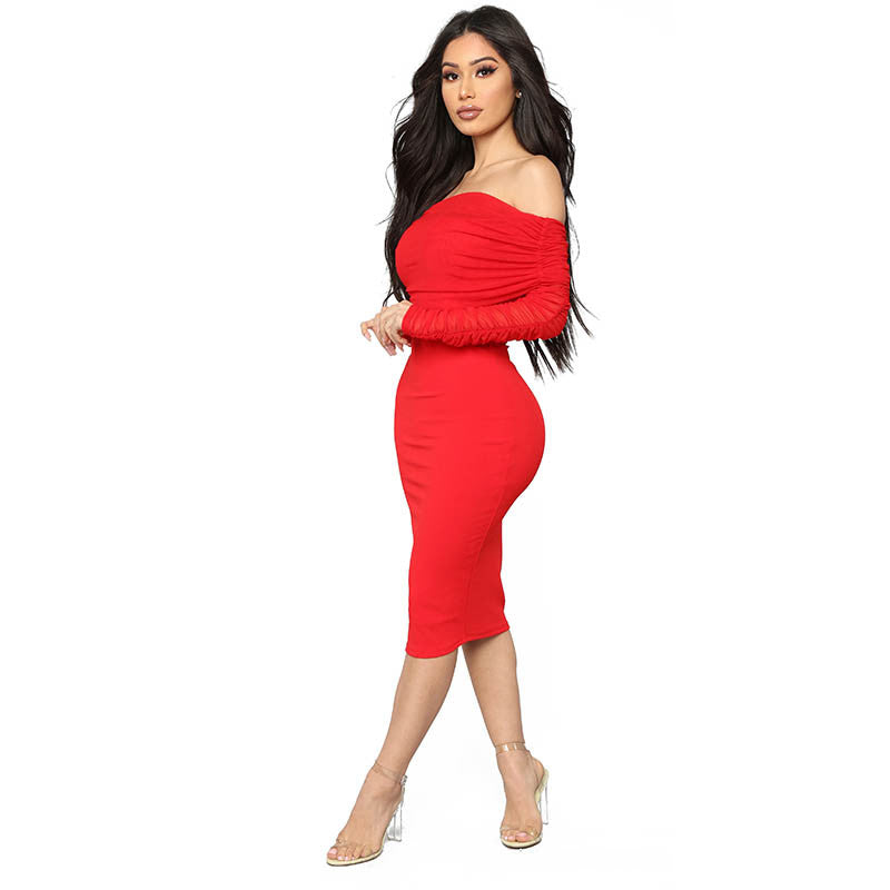 Solid Color Off The Shoulder Midi Dress