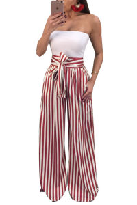 Fashion women's new sexy wide leg pants outdoor striped loose pants