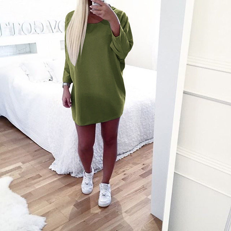 Women's Fashion Long Sleeve Solid Color Plus Size Notched Collar Slim Fit Spring and Autumn Casual Dress