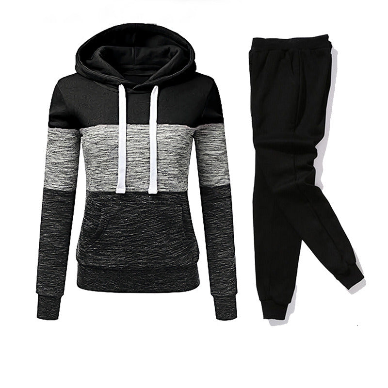 Women Tracksuit 2 Pieces Set Winter Hoodies+Pants Set Patchwork Pullover Sweatshirt Female Sport Suit Outfits for Woman Clothing