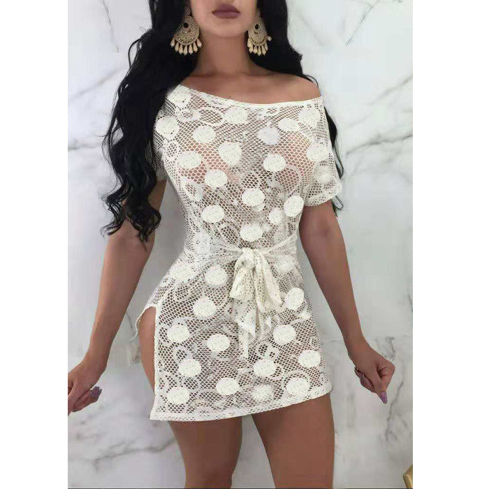 European and American women's sexy nightclub mesh lace perspective lace dress