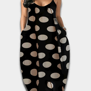 Plus Size Casual Dress; Women's Plus Dot Print V Neck Cami Maxi Dress With Pockets