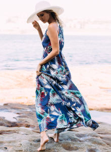 new women's Bohemian V-neck sling printed beach dress