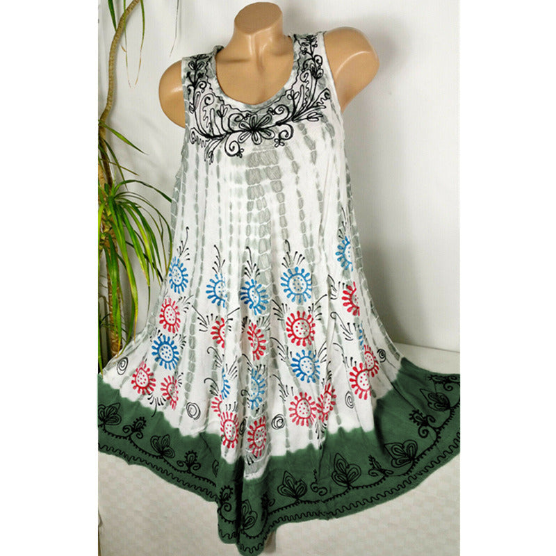 European and American fashion new women's tie-dyed printed sleeveless dress