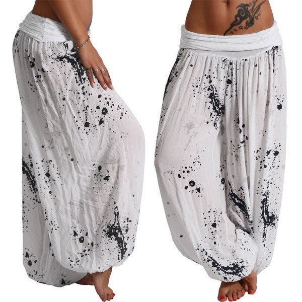 Summer New Digital Printing System Bandwidth Loose Leg Pants Women Casual Pants