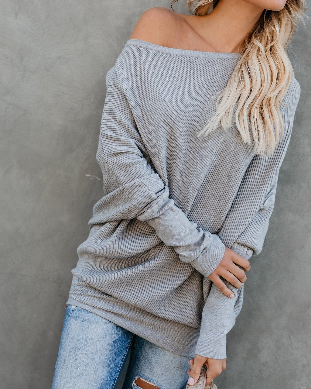 Autumn and winter new women's long-sleeved one-shoulder sweater