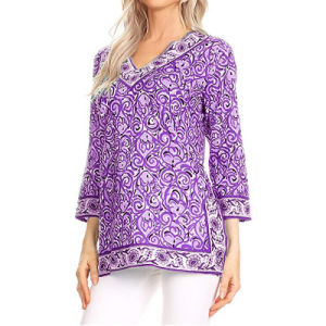 Autumn Women's V-neck Long Sleeve Split Large Size Print Top