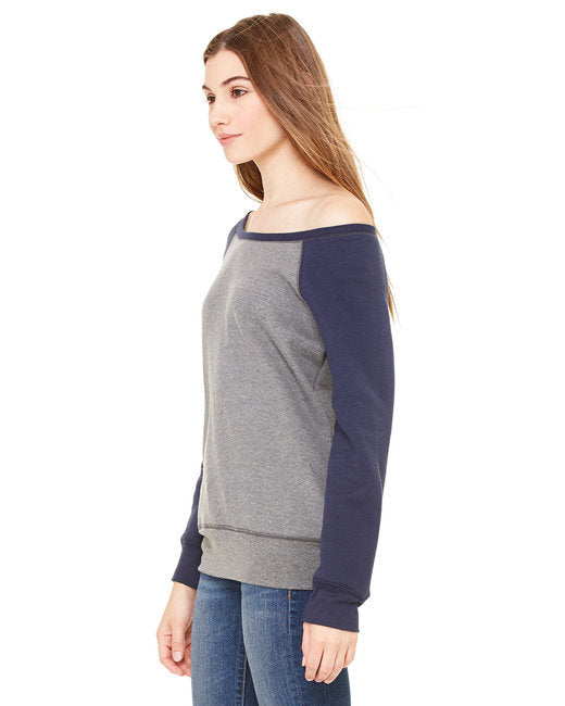 Ladies' Sponge Fleece Wide Neck Sweatshirt - DEEP HTHR/ BLACK - 2XL