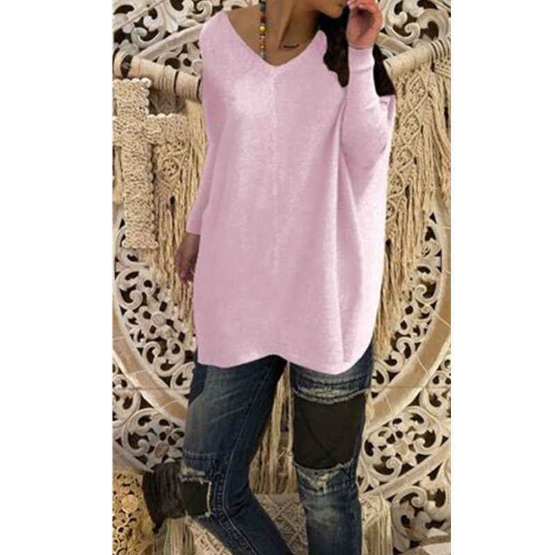 9 Colors Autumn And Winter New Woman Fashion Sexy V-neck Long Sleeve Sweater Knitting Loose Tops