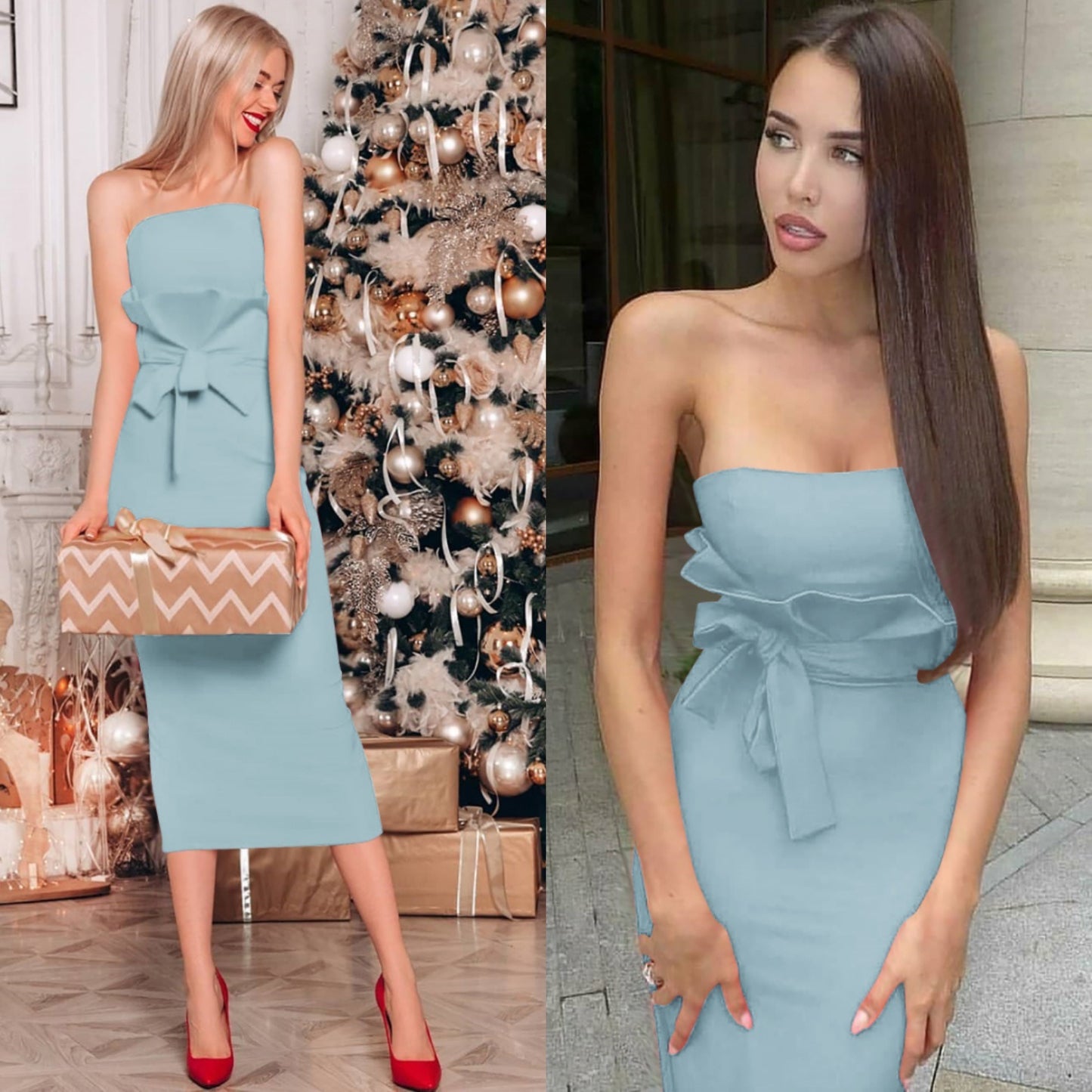 Summer new women's tube top bow waist dress