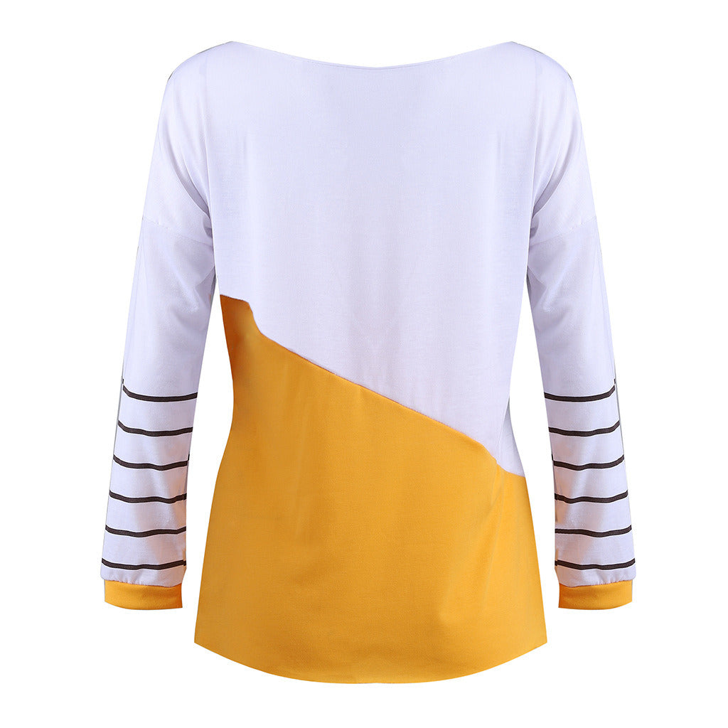 European and American fashion women's color matching printed long paragraph sleeves shirt