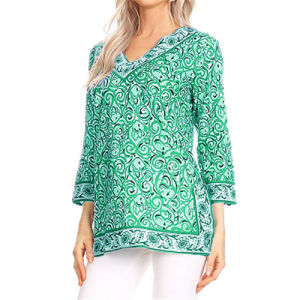 Autumn Women's V-neck Long Sleeve Split Large Size Print Top