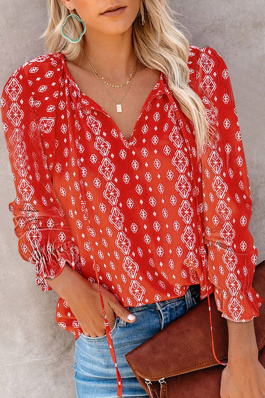 New Style Chiffon Printed Women's Shirt V-neck Long-sleeved T-shirt