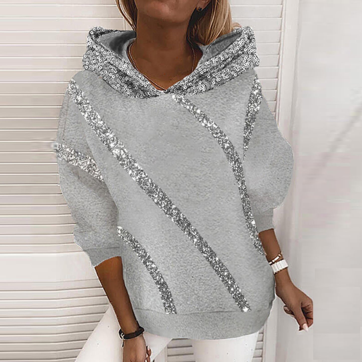 Women's fashion winter new Sequin loose hooded sweater women's fashion