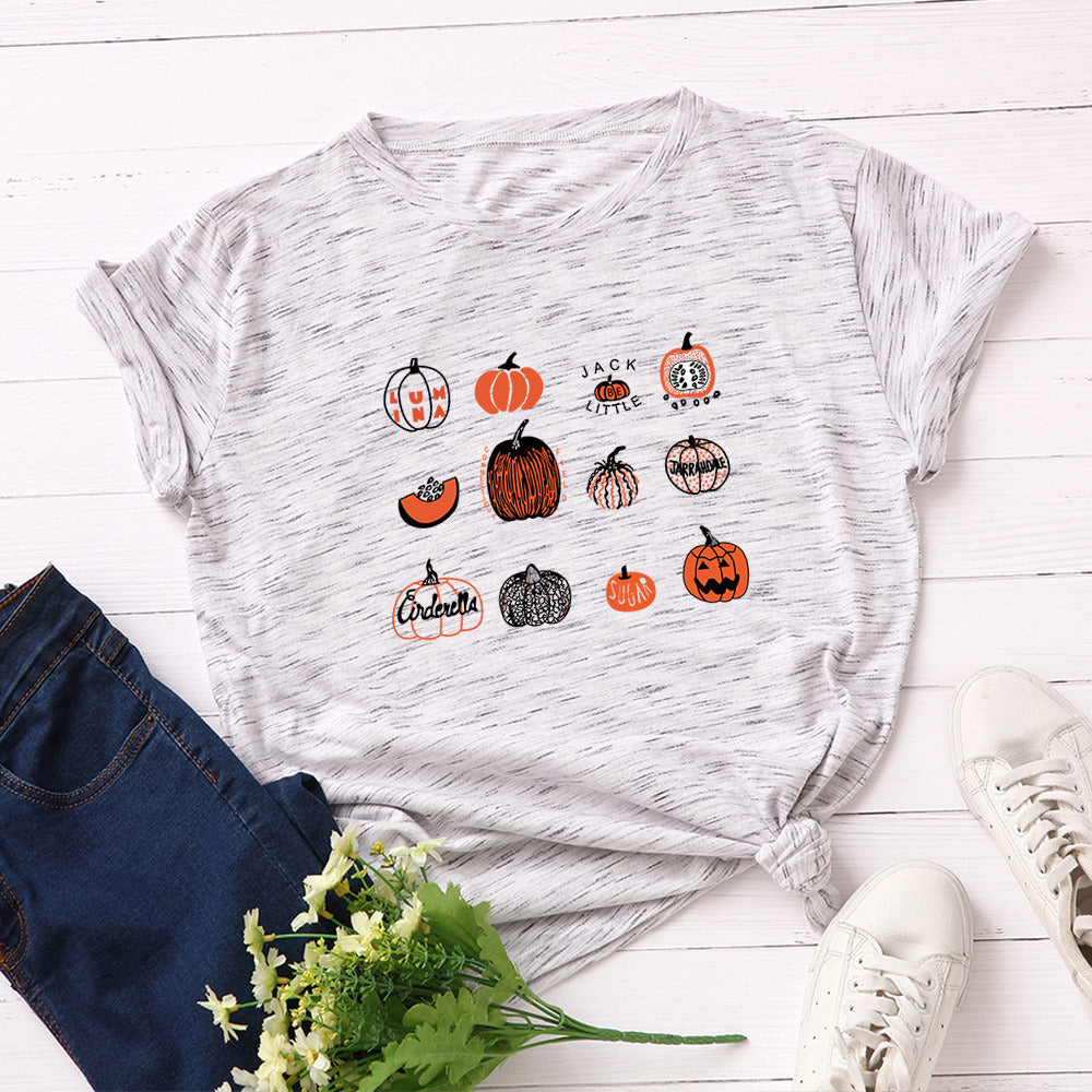 European and American Halloween Women's Creative Pumpkin Loose Round Neck Short Sleeve T-shirt