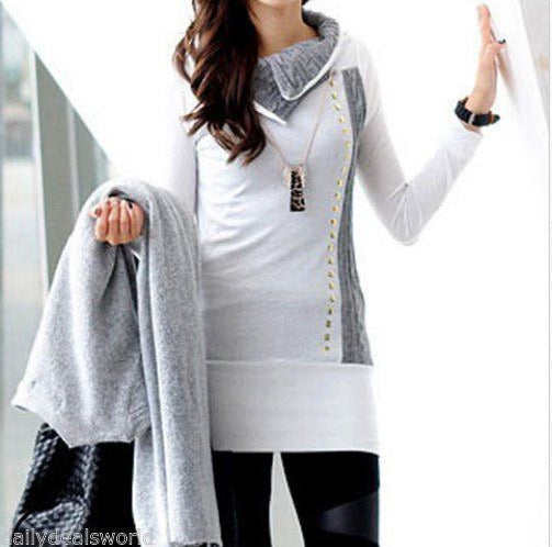 New Ribbed Knit Head Pullover High Neck Long Sleeve Buttoned Decorative Slim Warm Sweater Dress Roll Pull