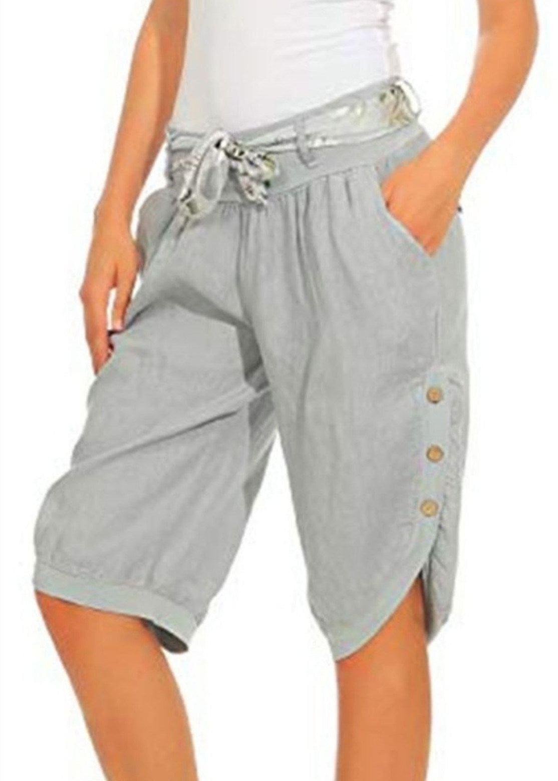 summer European and American new women's button button waist casual pants