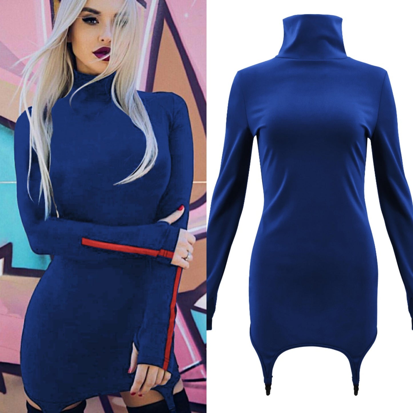 Best Selling Women's Autumn and Winter Women's High Collar Long Sleeve Irregular Bag Hip Dress