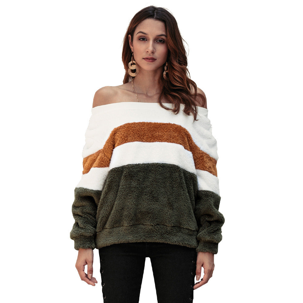 autumn and winter new women's clothing collar striped sweater long-sleeved shirt