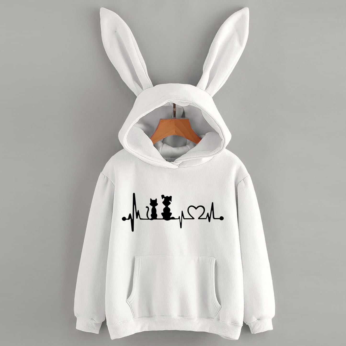 Women's fashion new hoodie rabbit ears cat print long-sleeved hooded sweatshirt