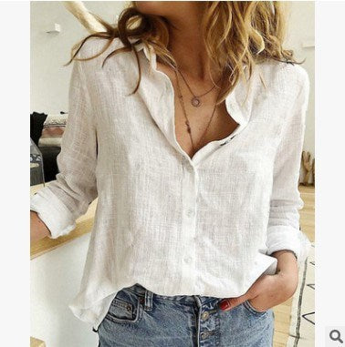 Womens V Neck Roll up Sleeve Button Down Blouses Tops