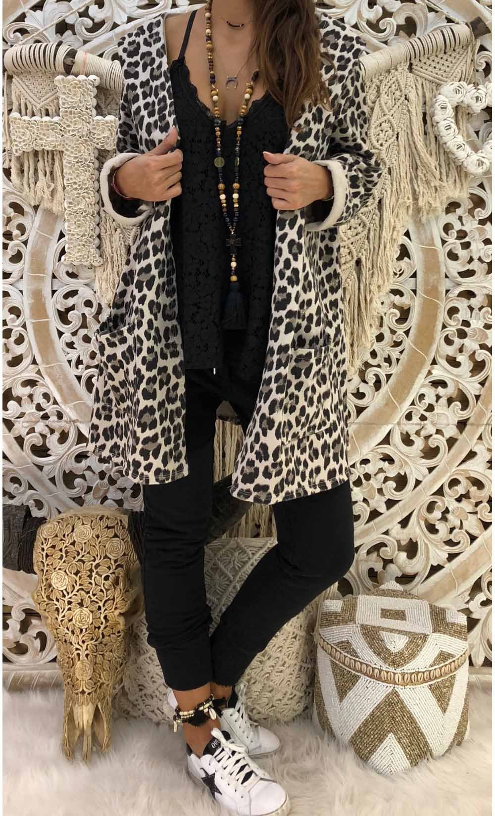 Fashion Autumn and Winter Coats Sexy Leopard Hooded Cardigan Print Jacket