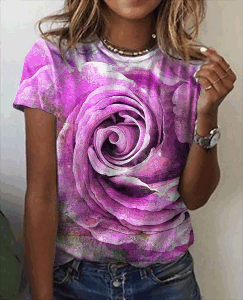 Fashion Women Blouse 2023 Sexy Tops For Woman 3D Rose Printing Short Sleeve Tees Female T-shirts Plus Sized Women's Y2k Clothes