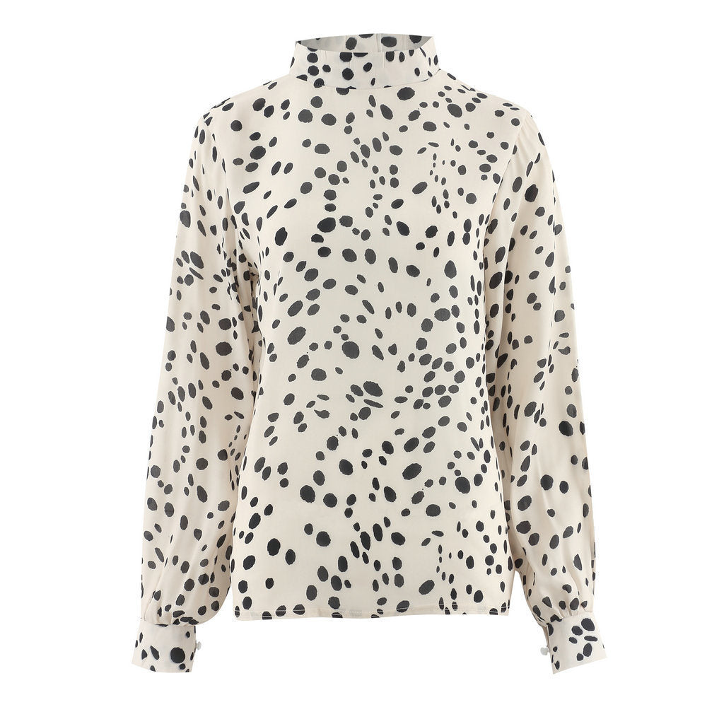 Hot Tops Sexy Round Neck Button Comfort Print Long Sleeve Top