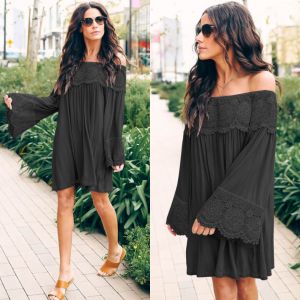 Spring and Summer New Hot Women's One-shoulder Lace Stitching Dress