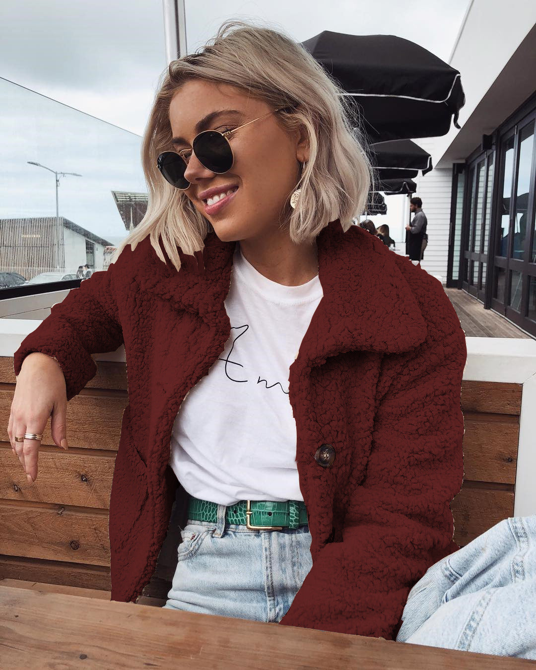 Lapel Button Sweater Warm Jacket Women's New Style