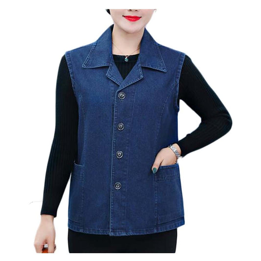 Cotton Women's Waistcoat Vest Spring Autumn Denim Waistcoat Sleeveless Jacket Cardigan