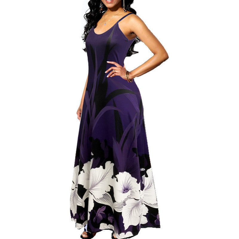 Summer fashion new women's printed long dress casual halter dress