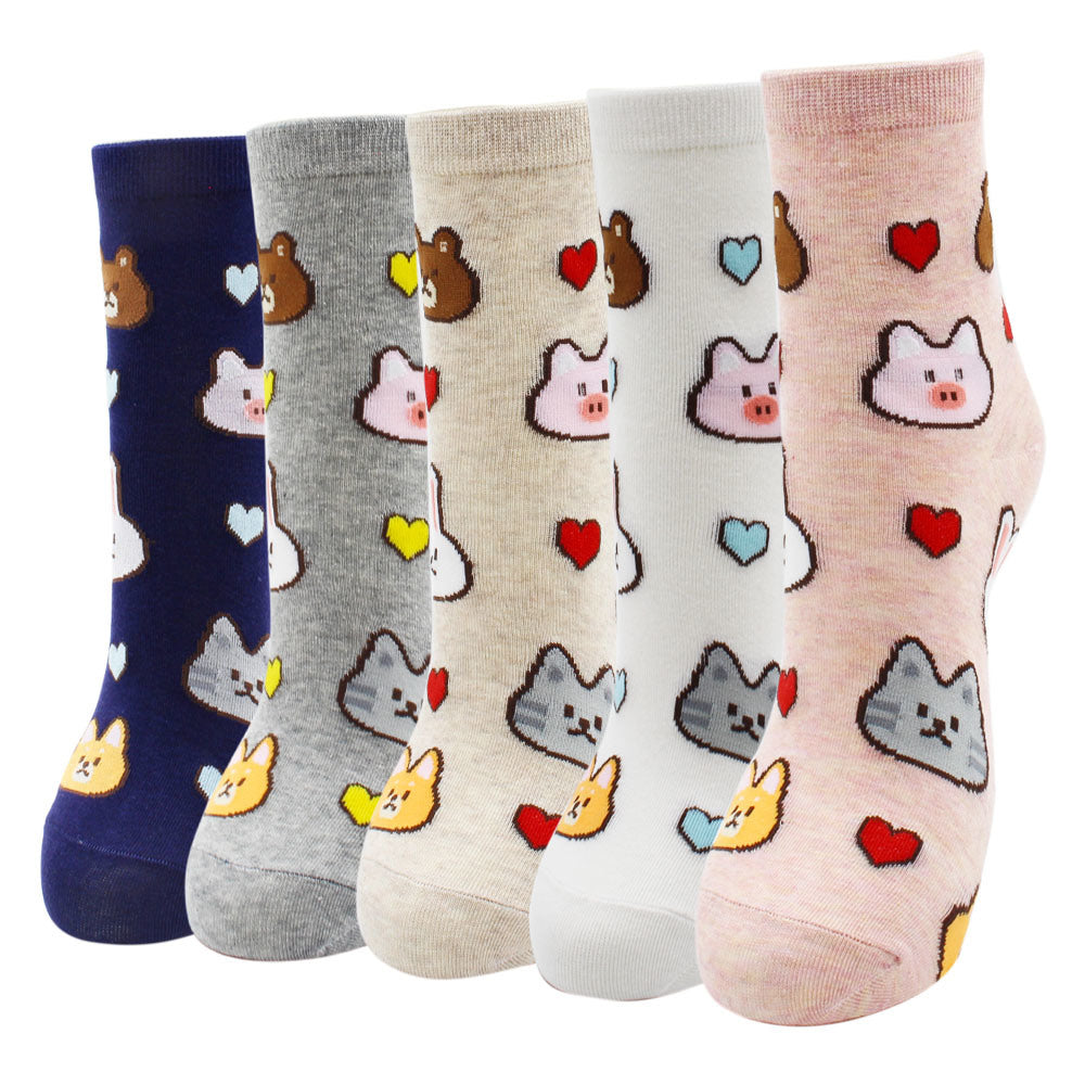 10 Pairs Fashion Colorful Kawaii Cute Cartoon Cotton Women Socks Harajuku Korean Halloween Cat Dog Owl Duck Fox Girl Socks