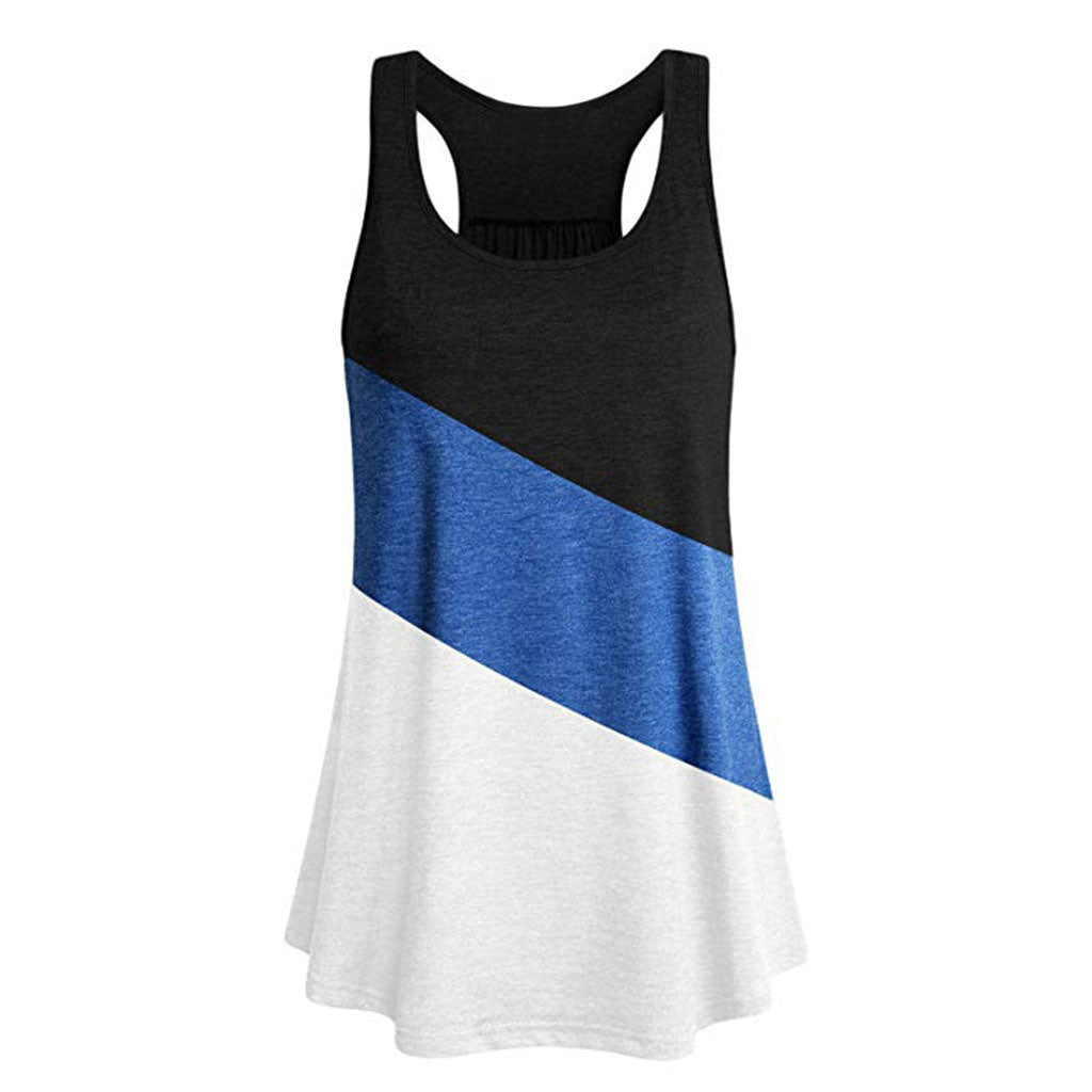 Summer Color Matching Sleeveless Round Neck Vest Women's Fitness Sports Shirt