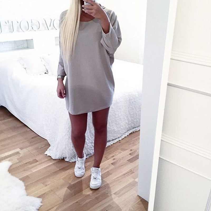 Women's Fashion Long Sleeve Solid Color Plus Size Notched Collar Slim Fit Spring and Autumn Casual Dress