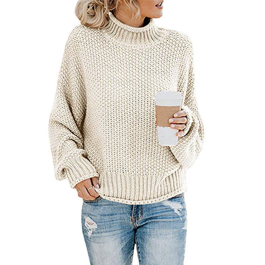 Women Turtleneck Chunky Knit Pullover Sweater