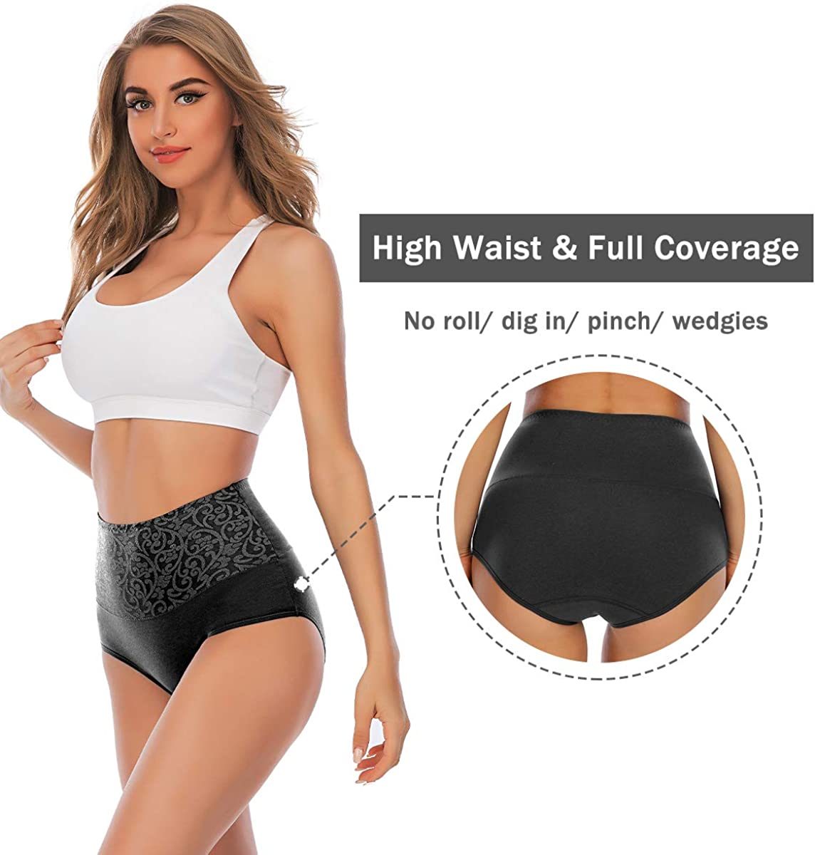 Women Underwear High Waist Cotton Briefs Ladies Panties Tummy Control Panty Full Coverage Multipack