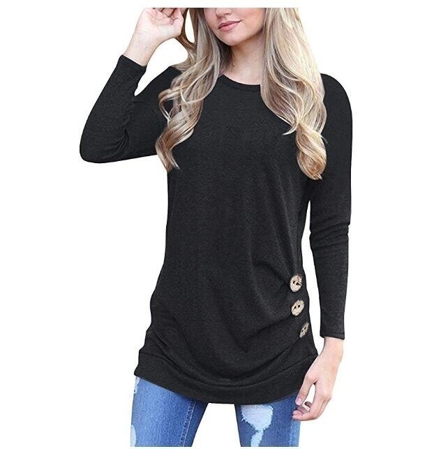 Women's Tunic Casual Long Sleeve Round Neck Loose Tunic T Shirt Blouse Tops