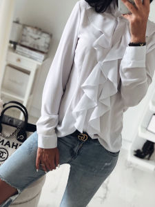 Women Casual Ruffle Tops Falbala Blouse Tops Daily Long Sleeves Shirt