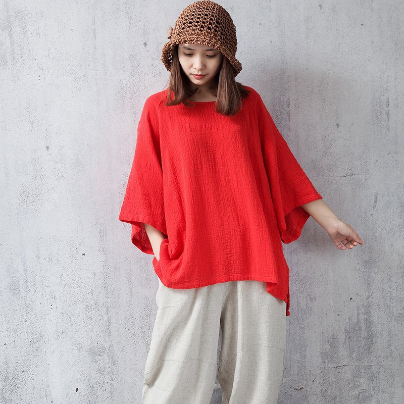 Casual Loose Batting Sleeve Solid Women Baggy Blouse