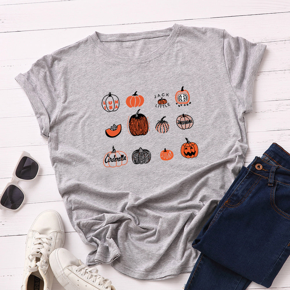 European and American Halloween Women's Creative Pumpkin Loose Round Neck Short Sleeve T-shirt