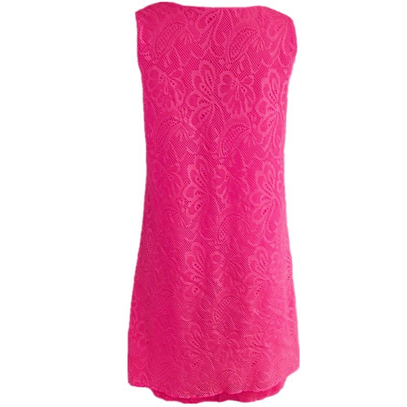 Summer Hot Women's Sleeveless Lace Double Layer Dress