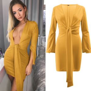 New women's dress sexy v-neck long sleeve Irregular dress