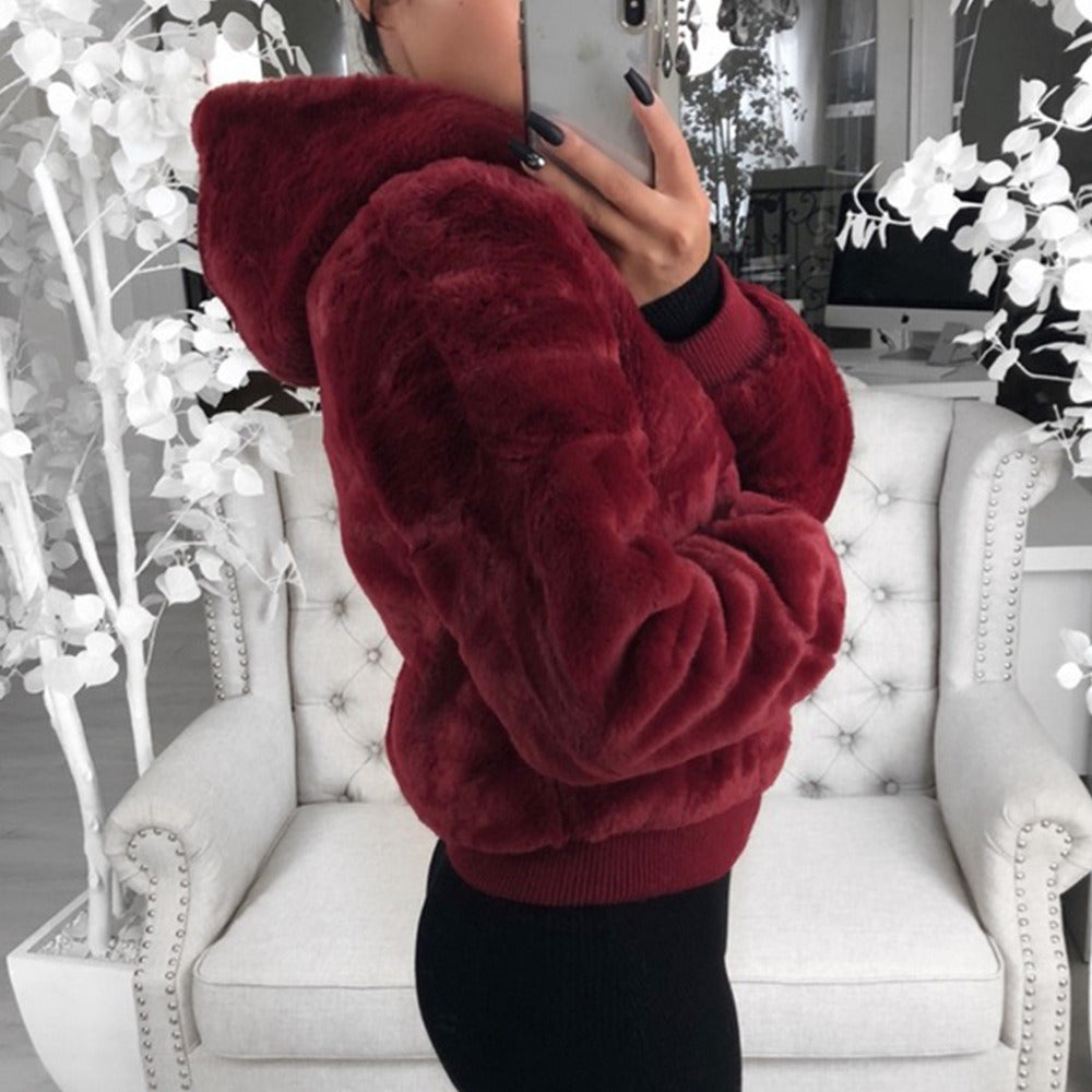 Autumn and Winter New Sweater Women's Hooded Fur Sweater Coat